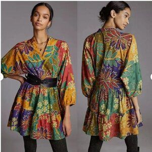 Anthropologie‎ Conditions Apply Dress Women's XS Floral Tiered Mini Dress